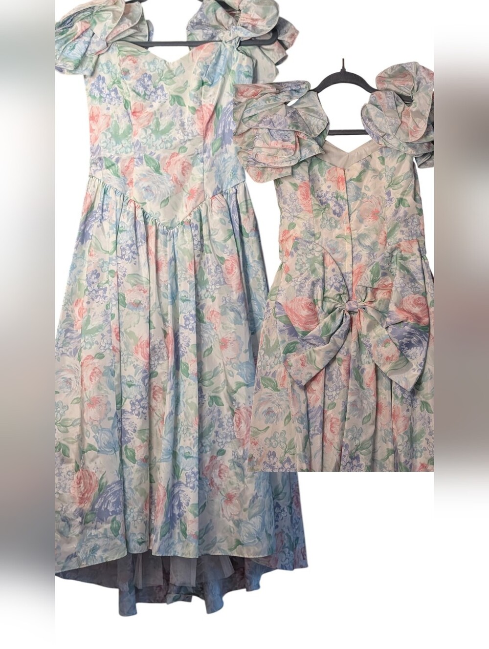Vintage 80s Loralie Floral Prom Dress Ruffle Puff Sleeve High Low Petticoat sz 4